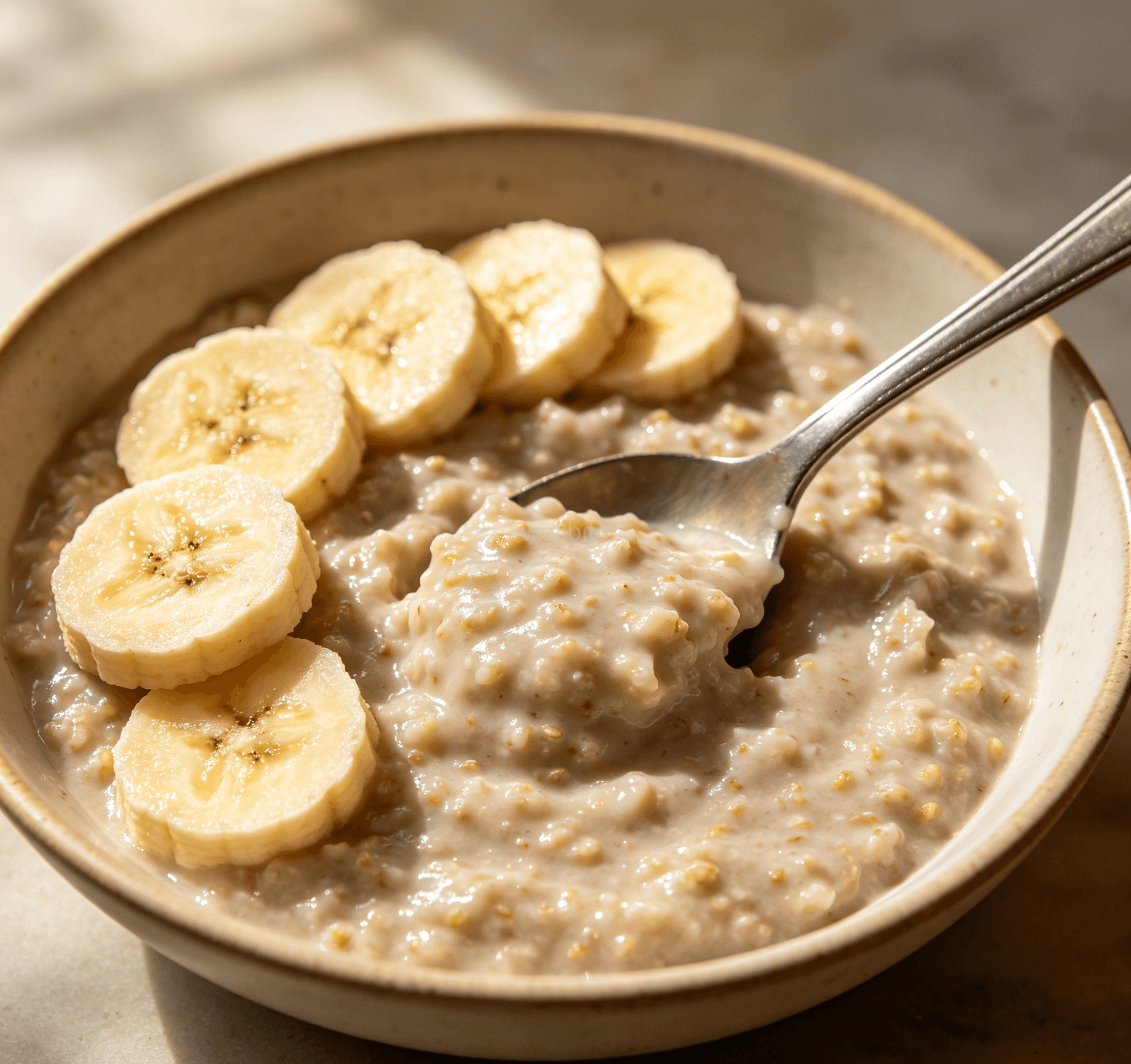 Finished overnight oats topped with banana slices