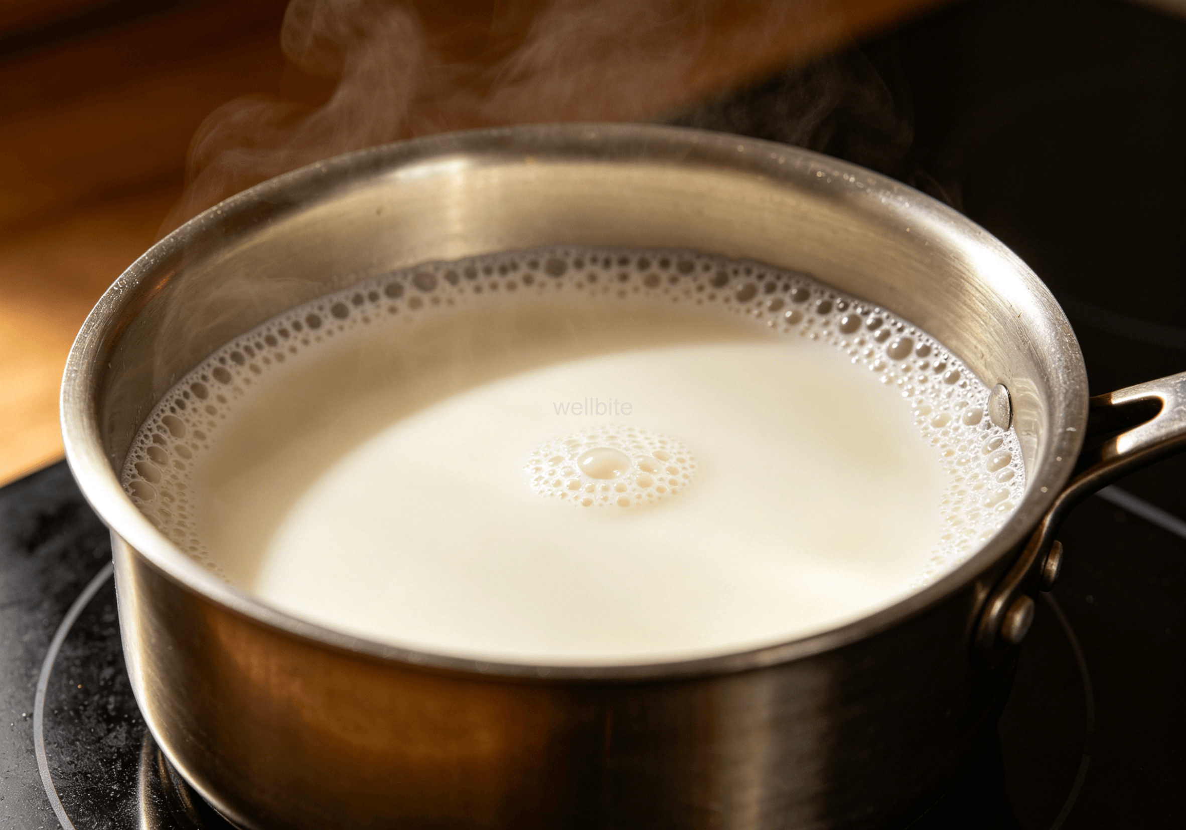 Heating almond milk in a small saucepan
